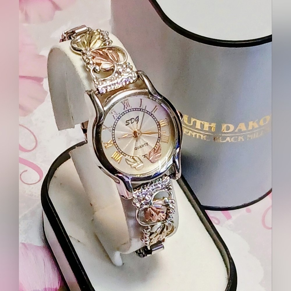 SDG Black Hills Gold Leaves Watch-Solid Silver Tips Large Gold Leaves+Expansion - Picture 6 of 6